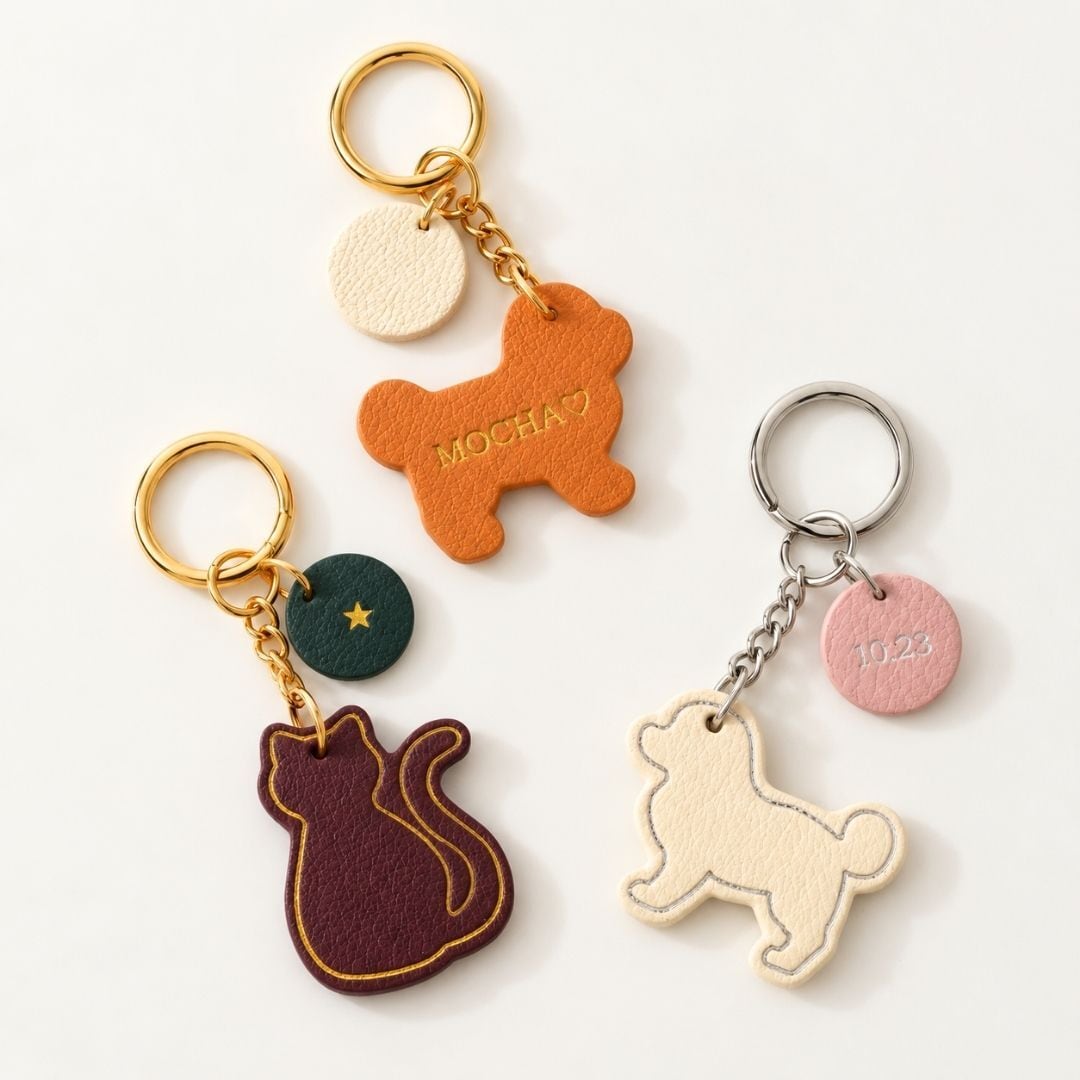 Dog & Cat Leather Keyring 全20色